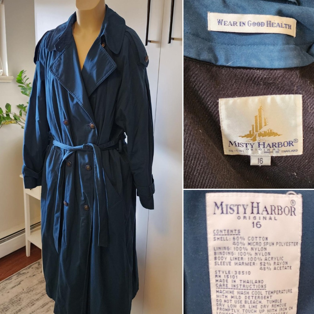 Teal Blue Misty Harbor TrenchCoat Original with removable lining double breasted